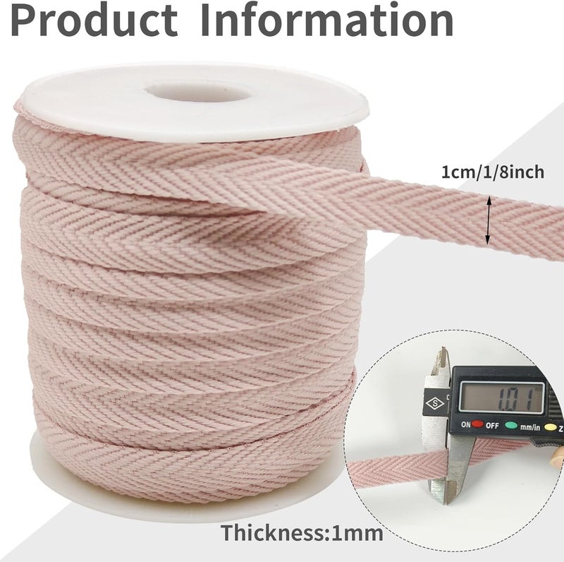 Evora 3/8 Inch Herringbone Twill Tape - 25 Yards Polyester Cotton Fabric Trim, 1mm Thick Durable Soft Webbing Strap for Sewing & Garment, Crafting- Flat Double Fold Bias Tape (Bean Pink 010) - Image 3
